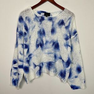 Lumiere Tie Dye Knitted Cozy Long Sleeve Fall Winter Sweater White/ Blue L